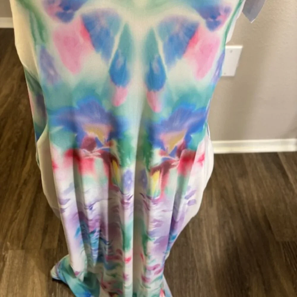 AFRM Alyson Pastel abstract blur watercolor print mesh maxi Dress - Picture 4 of 8